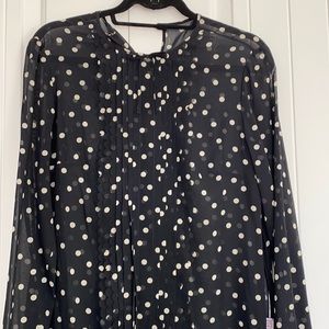 Valentino Red Polkadot ruffle blouse with scolloped pleats and small bow at neck